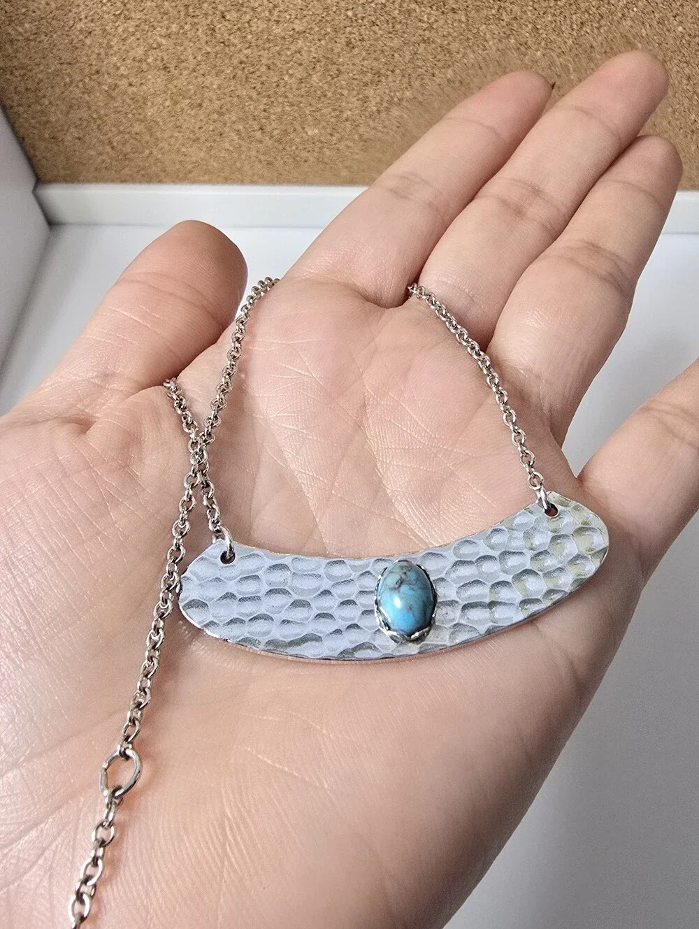 Vintage Coventry Silver Bar Necklace with Turquoise Accent